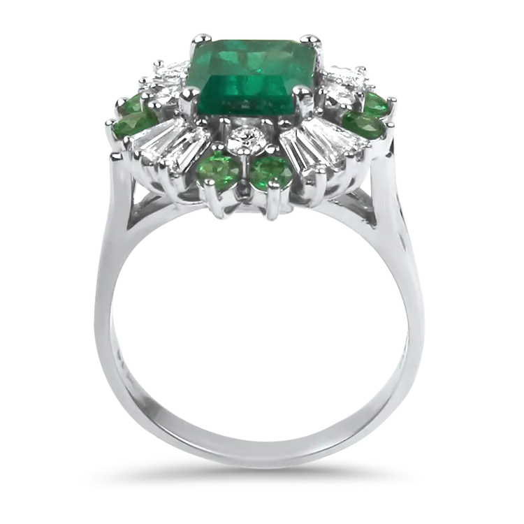 Estate 14K White Gold Emerald & Diamond Ring