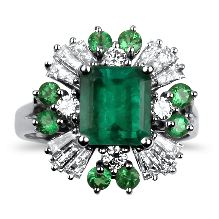 Estate 14K White Gold Emerald & Diamond Ring
