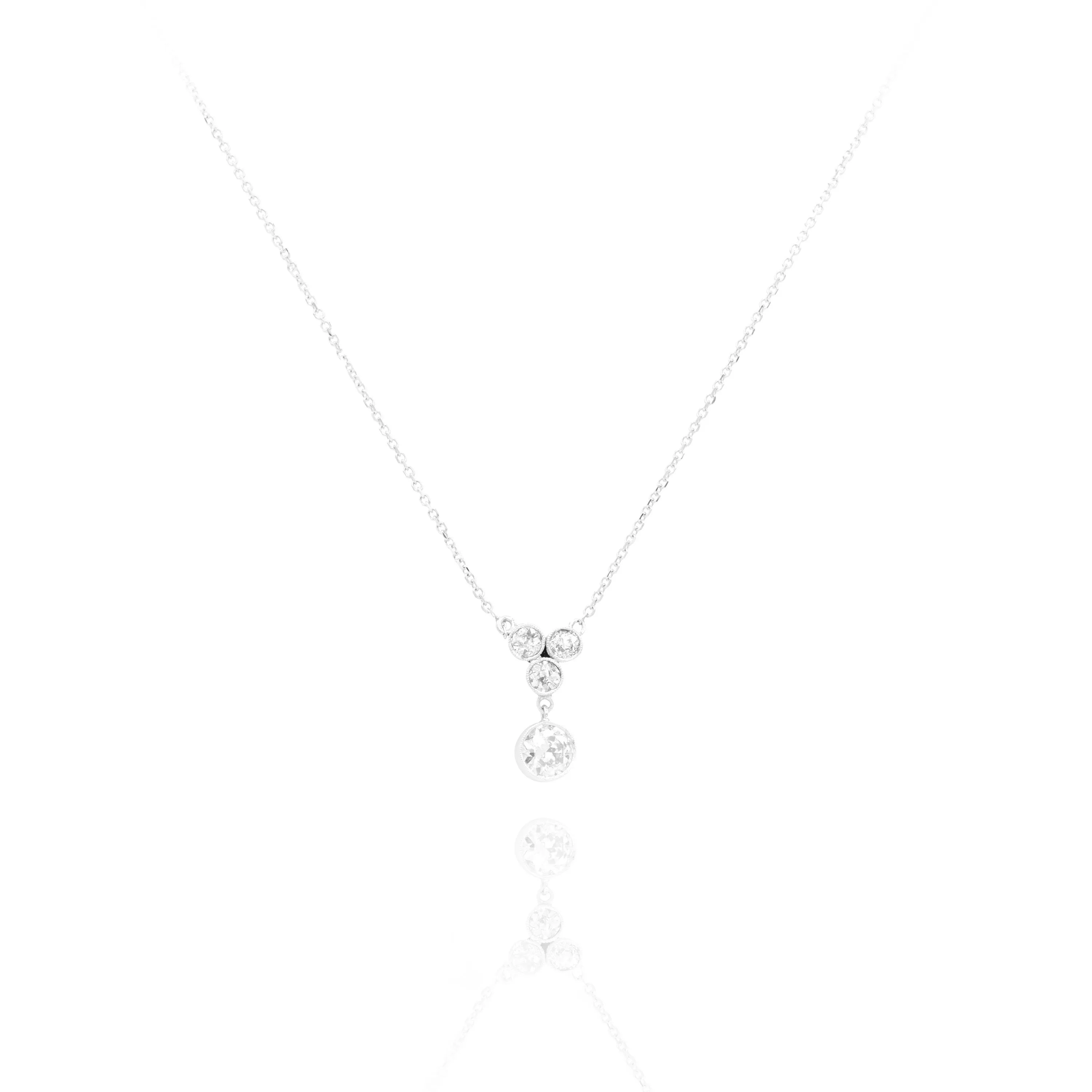 Estate 14KT White Gold Old European Cut Diamond Necklace