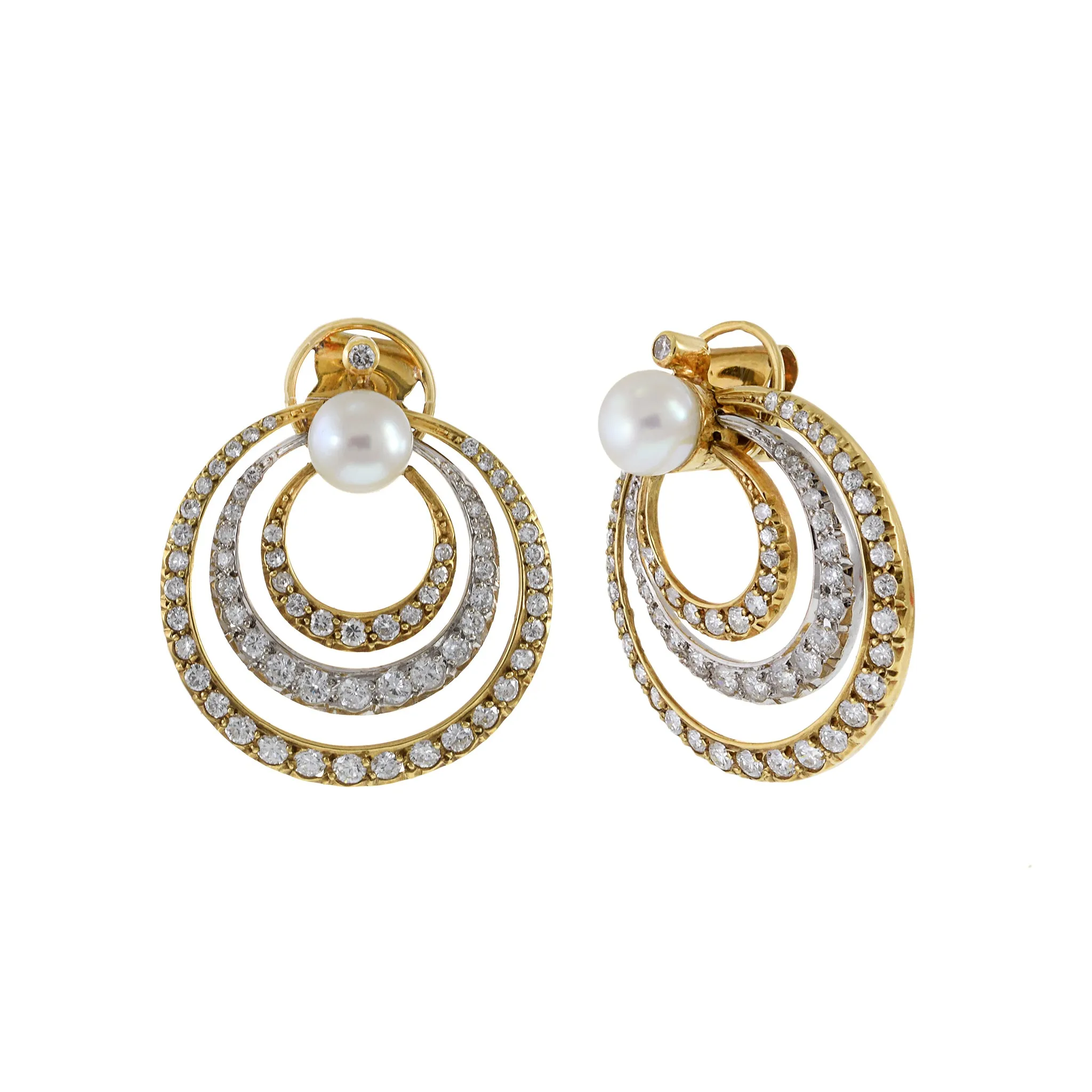 Estate Diamond And Pearl Earrings