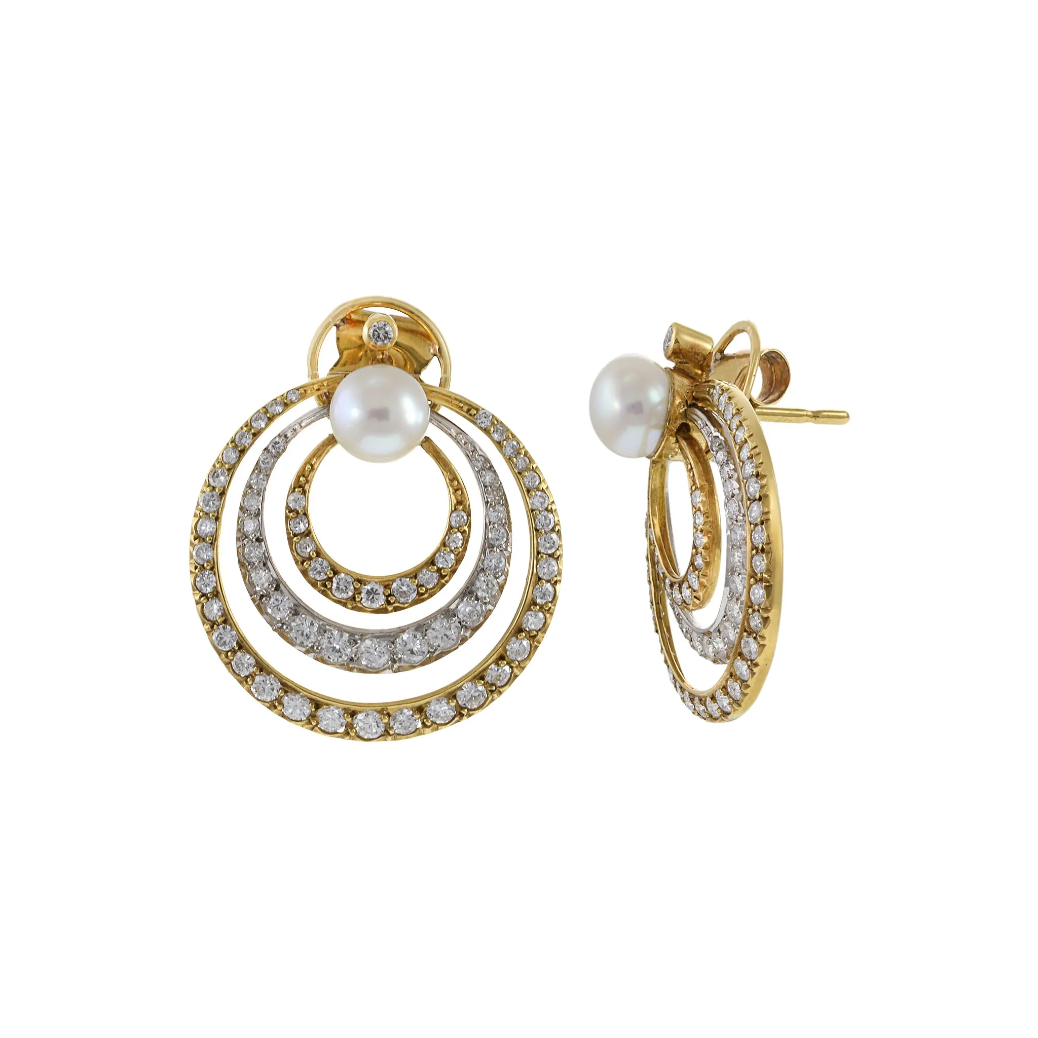 Estate Diamond And Pearl Earrings