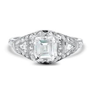 Estate Platinum Traub Orange Blossom Square Emerald Cut Diamond Ring
