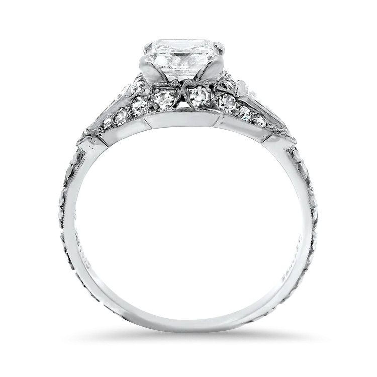 Estate Platinum Traub Orange Blossom Square Emerald Cut Diamond Ring