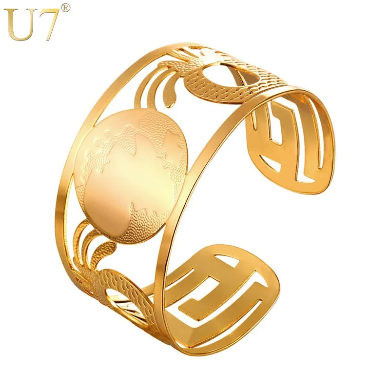 Ethiopian Big Bangles Africa Map Cuff Bracelets For Men/Women Gold/Silver Color  African Jewelry