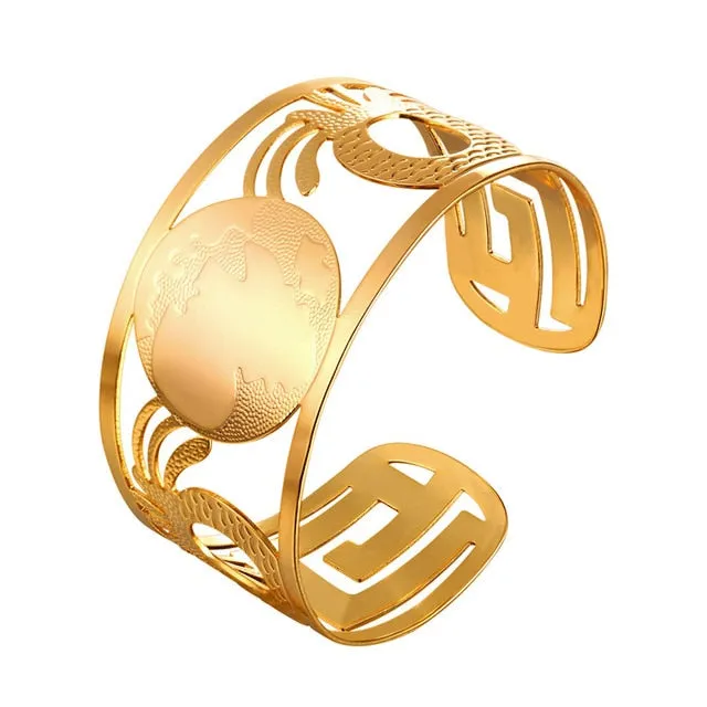 Ethiopian Big Bangles Africa Map Cuff Bracelets For Men/Women Gold/Silver Color  African Jewelry