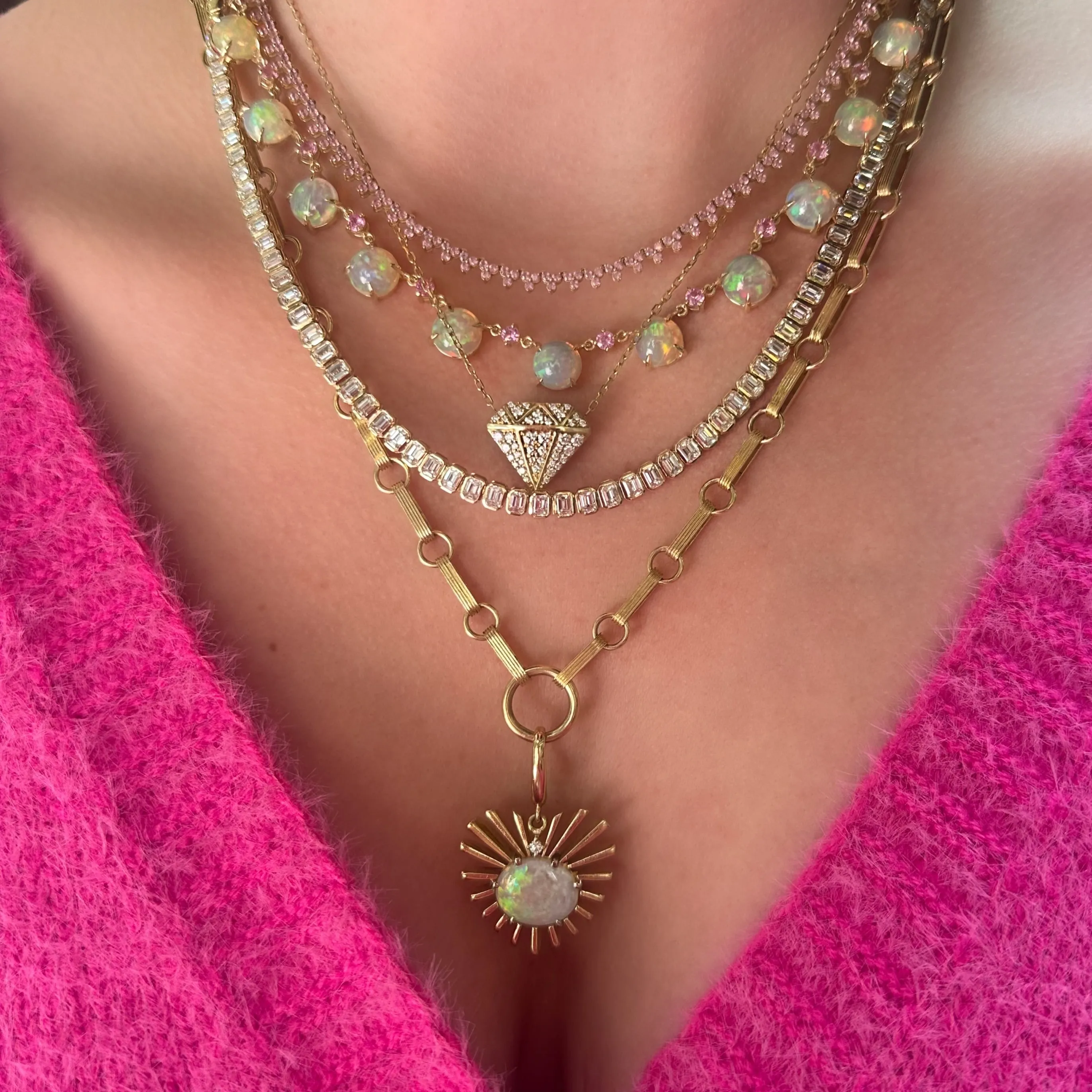 Exclusive MBAB x Adina Reyter Pink Sapphire Cluster Riviera Tennis Necklace