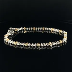 Fancy Yellow & White Diamond Slim Three Prong Tennis Bracelet in 18k Two Tone Gold - (#134-JB0111GP - 09)