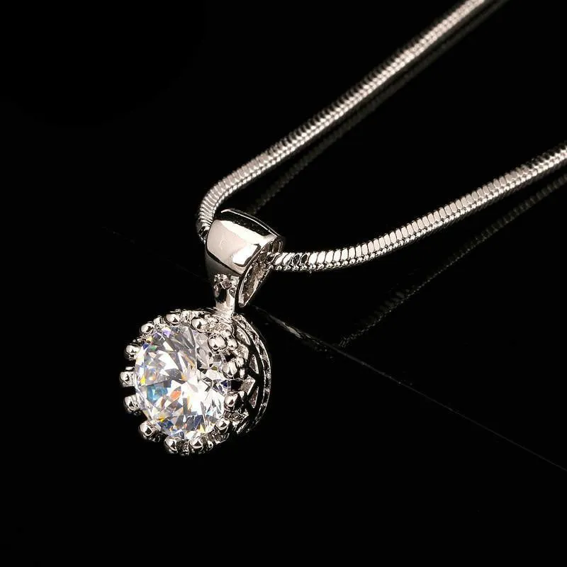 Fashion Crown Pendant Necklace for Women Retro Vintage Classic Rose Gold Plated Cubic Zircon Stone Jewelry N390