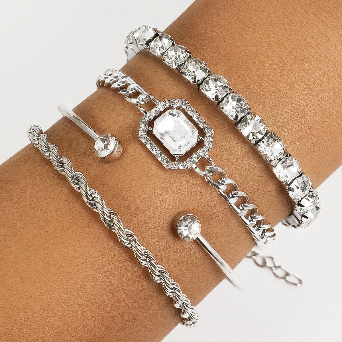 Fashion Jewelry 4 Pcs Crystal Bracelet Set Bohemian Design For Women