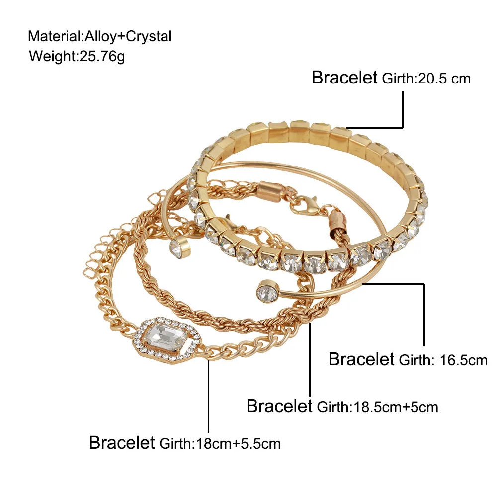 Fashion Jewelry 4 Pcs Crystal Bracelet Set Bohemian Design For Women