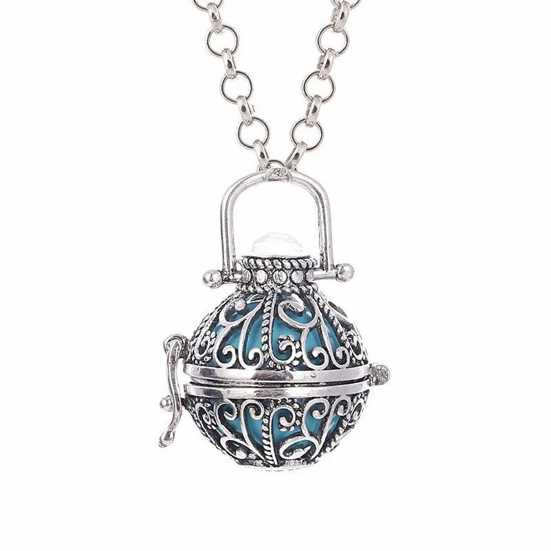 Fashion Jewelry Women Angel Ball Metal Long Chain Necklace Antique Silver Plated Crystal Stone Cage for Pregnant Women and Baby