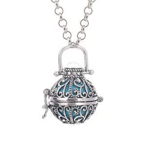 Fashion Jewelry Women Angel Ball Metal Long Chain Necklace Antique Silver Plated Crystal Stone Cage for Pregnant Women and Baby