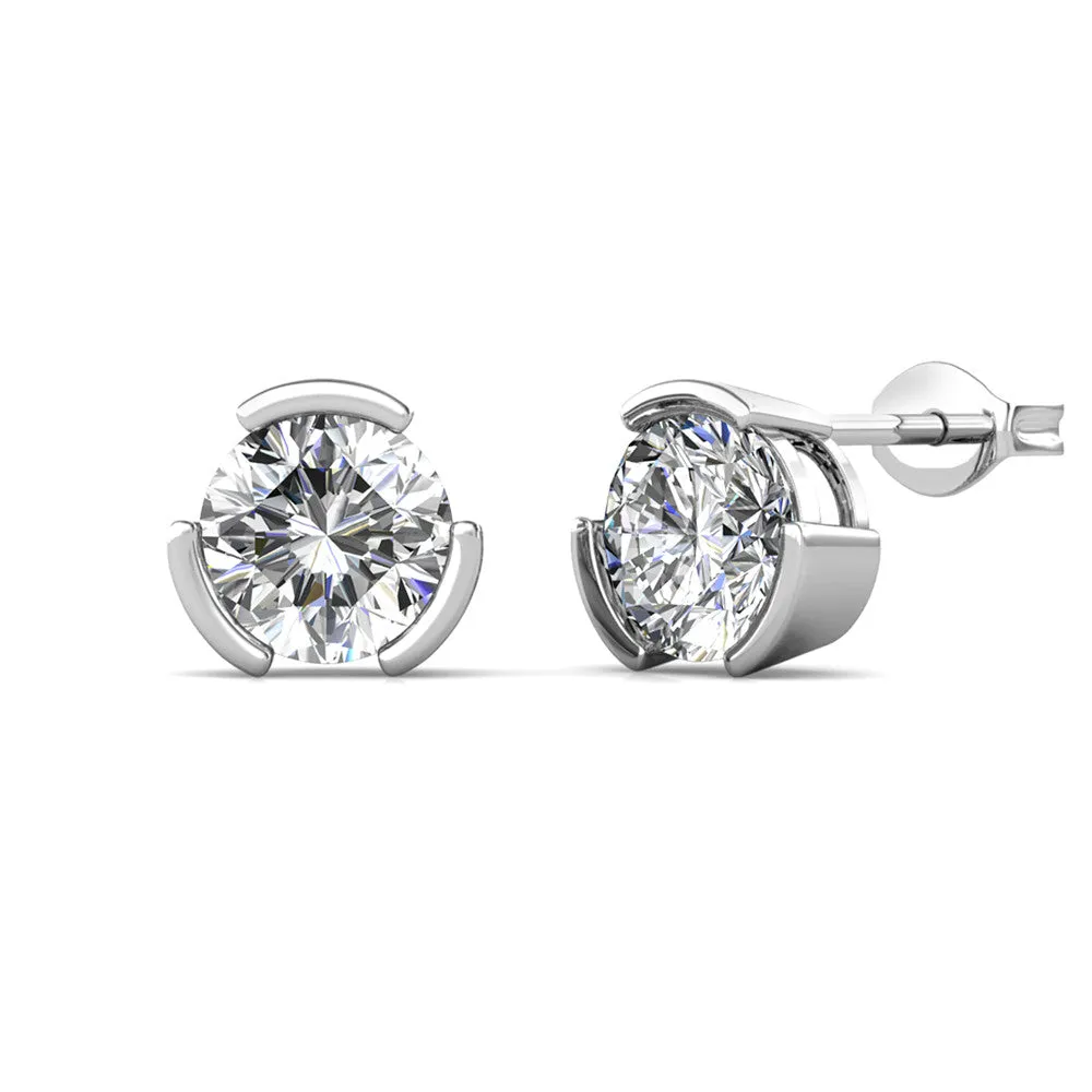 Fine Jewellery 925 Sterling Silver Classic Solitaire Stud Earrings