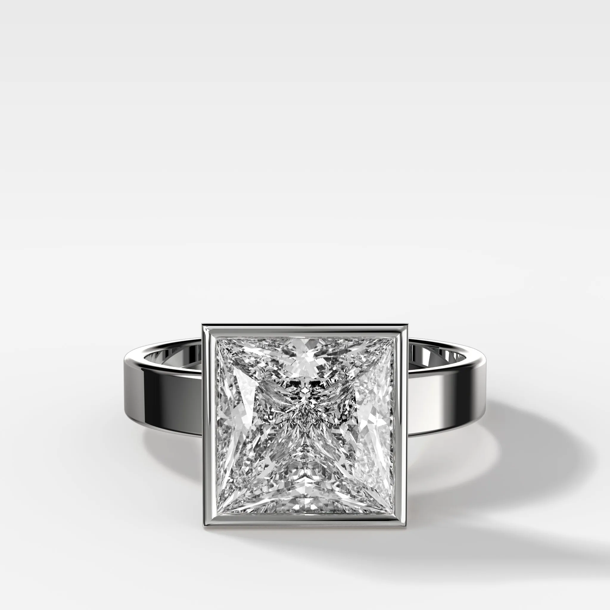 Finest Bezel Set Engagement Ring With Princess Cut Diamond