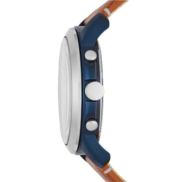 Fossil Brown Leather Strap Blue Dial Chronograph Quartz Watch for Gents - BQ2159