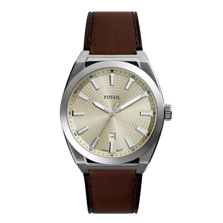 Fossil Everett Gents Three-Hand Date Brown Leather Watch