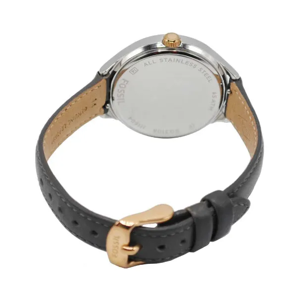 Fossil Grey Leather Strap Rose Gold Dial Quartz Watch for Ladies - BQ3106