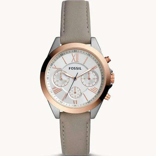 Fossil Grey Leather Strap White Dial Quartz Watch for Ladies - BQ3110
