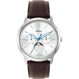Fossil Moonphase Brown Leather Strap Silver Dial Quartz Watch for Gents - FS5905