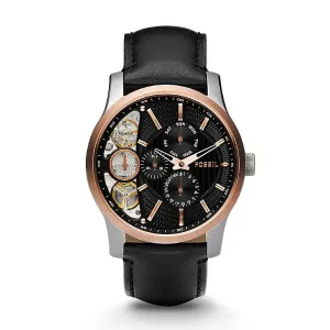 Fossil Twist Black Leather Strap Black Dial Quartz Watch for Gents - ME1099