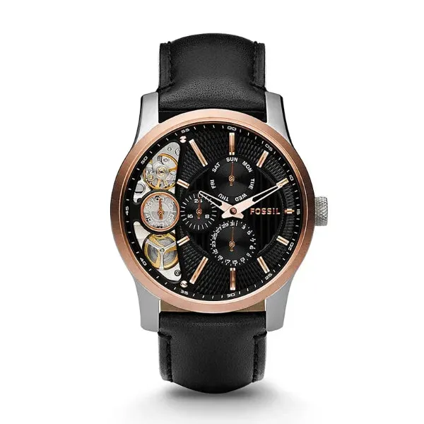 Fossil Twist Black Leather Strap Black Dial Quartz Watch for Gents - ME1099