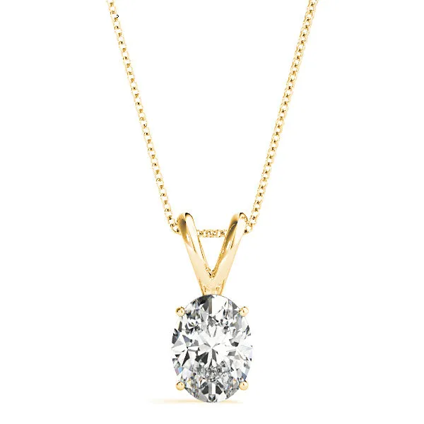 Four Prong Oval Diamond Solitaire Necklace Pendant