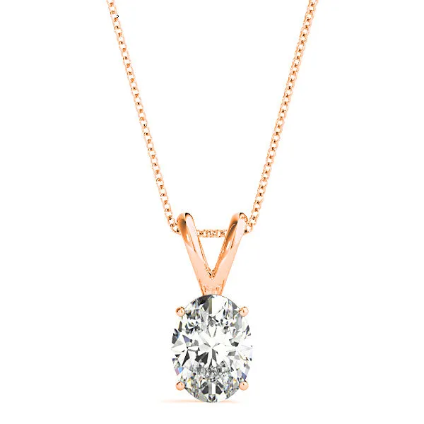 Four Prong Oval Diamond Solitaire Necklace Pendant