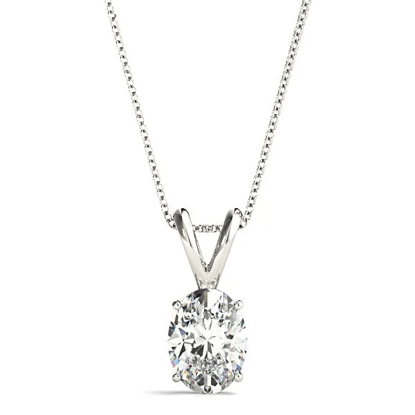 Four Prong Oval Diamond Solitaire Necklace Pendant
