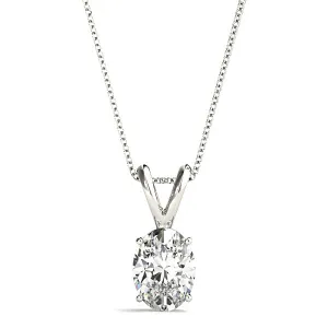 Four Prong Oval Diamond Solitaire Necklace Pendant