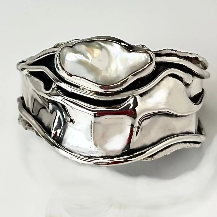 Freshwater Pearl in Sterling Silver Cuff Bracelet
