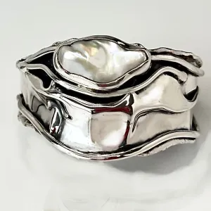Freshwater Pearl in Sterling Silver Cuff Bracelet