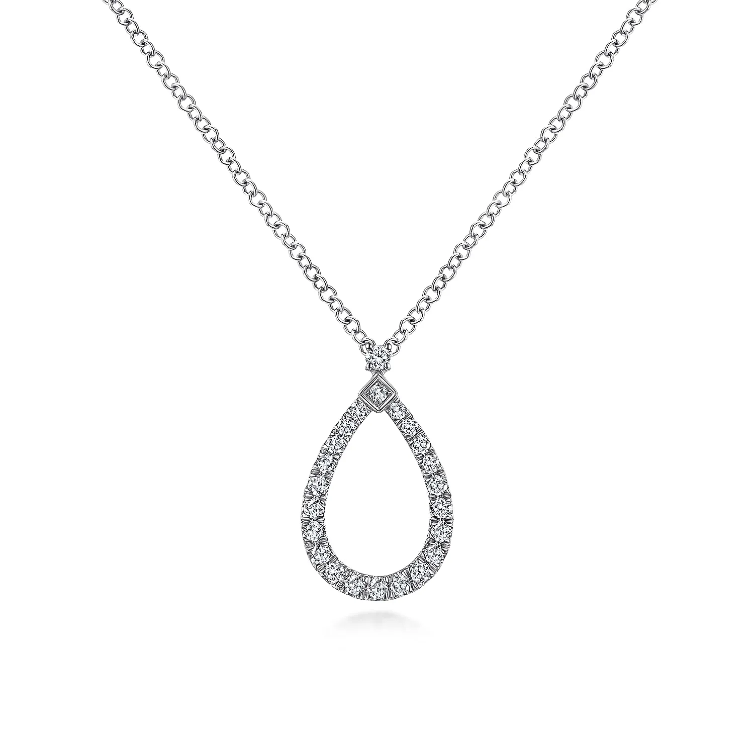 Gabriel & Co. 14K White Gold Teardrop Diamond Pendant Necklace