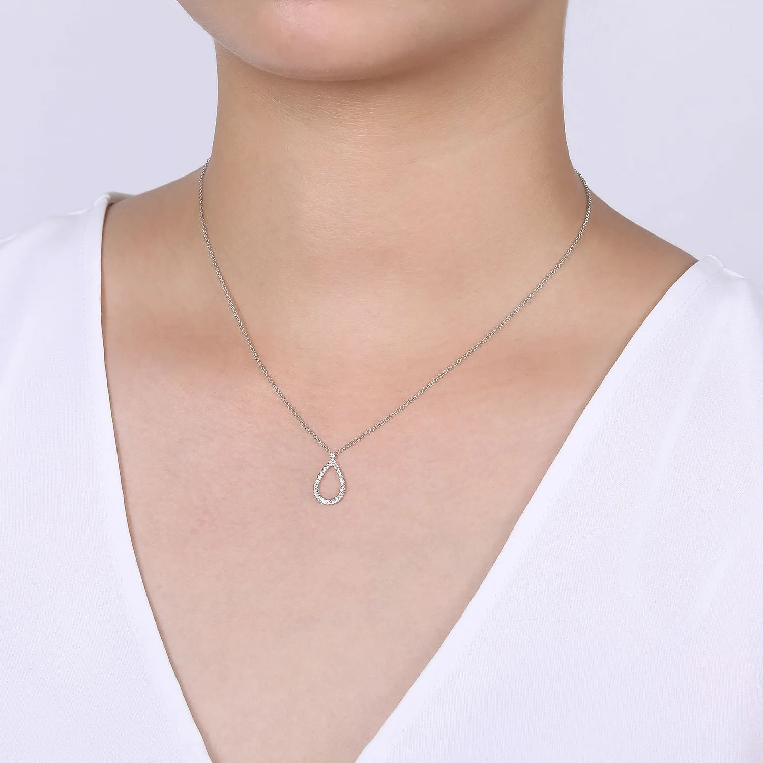 Gabriel & Co. 14K White Gold Teardrop Diamond Pendant Necklace