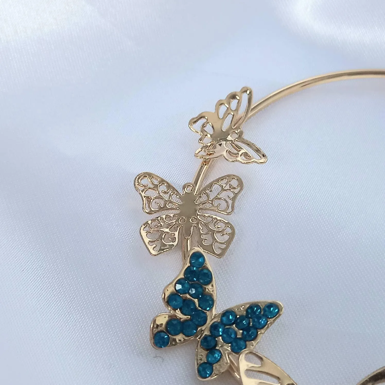 Gold & Blue Butterfly Hoop Earrings - Lightweight Hoop Earrings,Butterfly Earrings,Hoop Earrings,Cute Earrings,Gold Earrings,Gold Jewellery