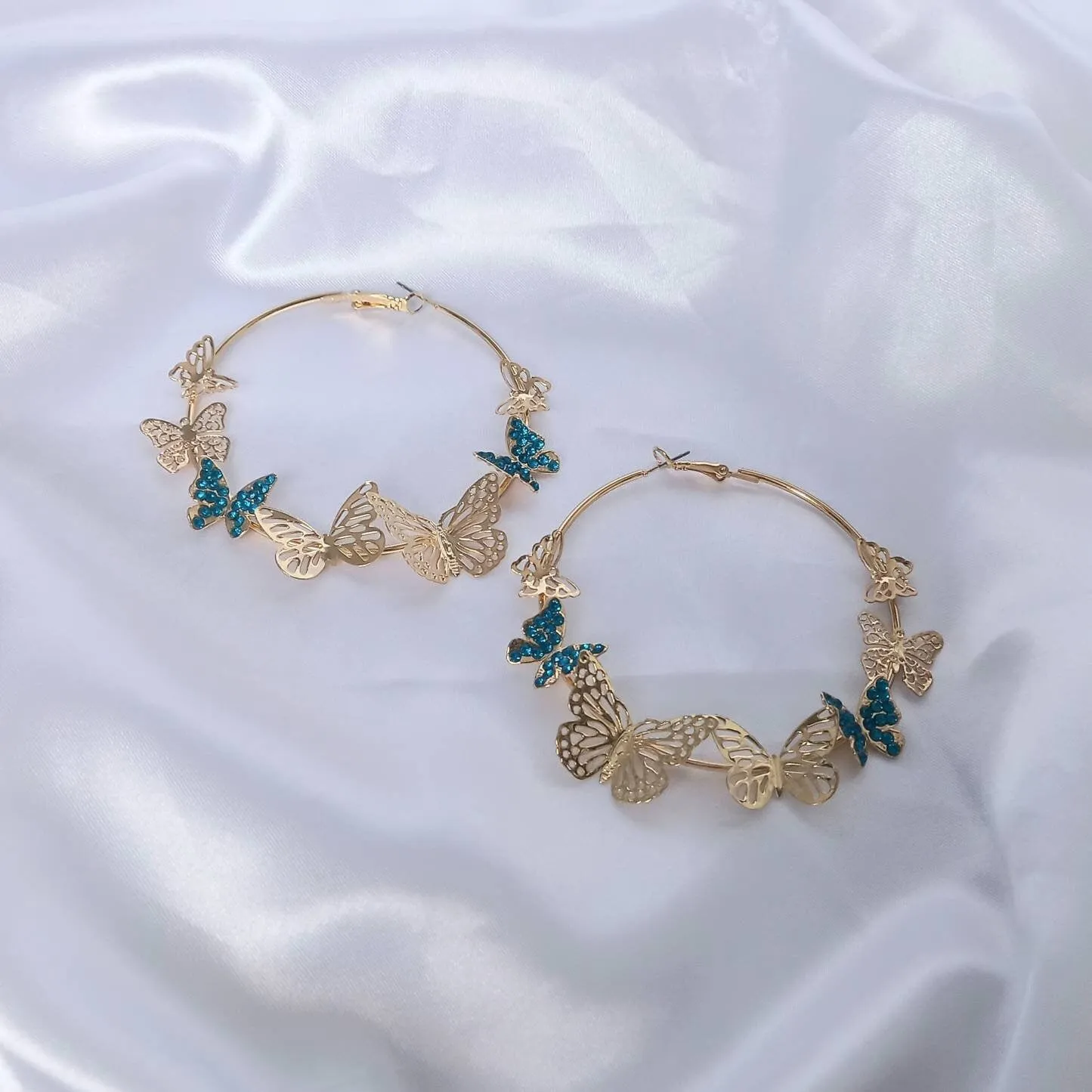 Gold & Blue Butterfly Hoop Earrings - Lightweight Hoop Earrings,Butterfly Earrings,Hoop Earrings,Cute Earrings,Gold Earrings,Gold Jewellery