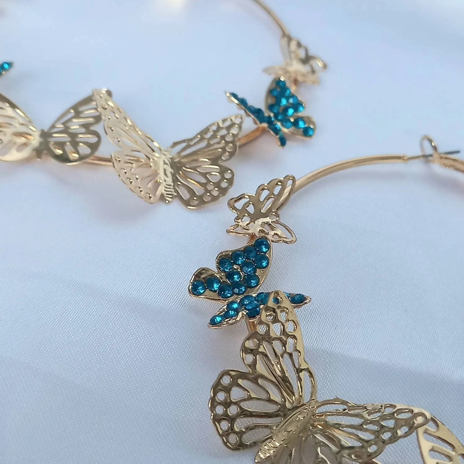 Gold & Blue Butterfly Hoop Earrings - Lightweight Hoop Earrings,Butterfly Earrings,Hoop Earrings,Cute Earrings,Gold Earrings,Gold Jewellery