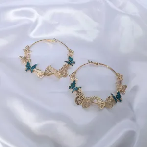 Gold & Blue Butterfly Hoop Earrings - Lightweight Hoop Earrings,Butterfly Earrings,Hoop Earrings,Cute Earrings,Gold Earrings,Gold Jewellery