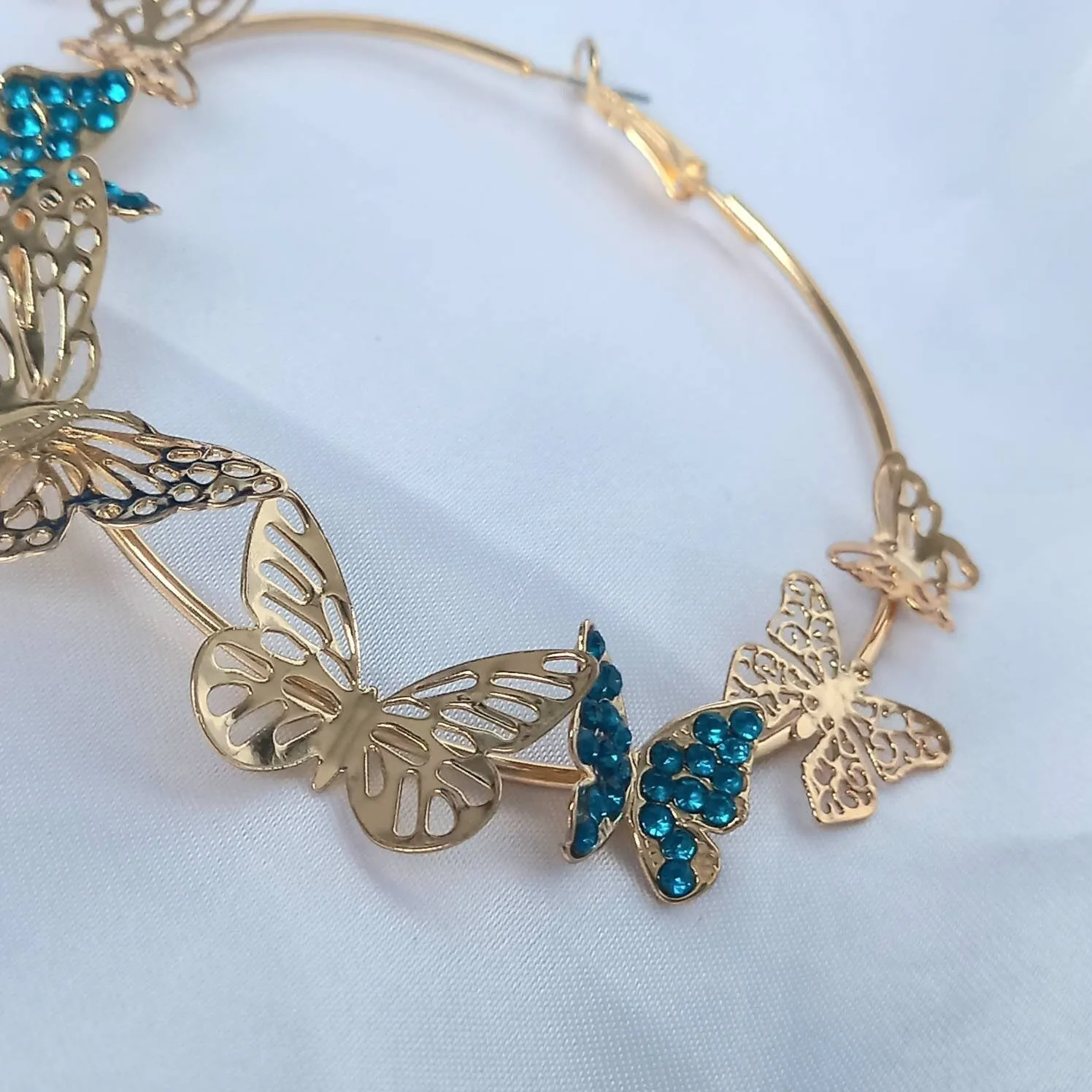 Gold & Blue Butterfly Hoop Earrings - Lightweight Hoop Earrings,Butterfly Earrings,Hoop Earrings,Cute Earrings,Gold Earrings,Gold Jewellery