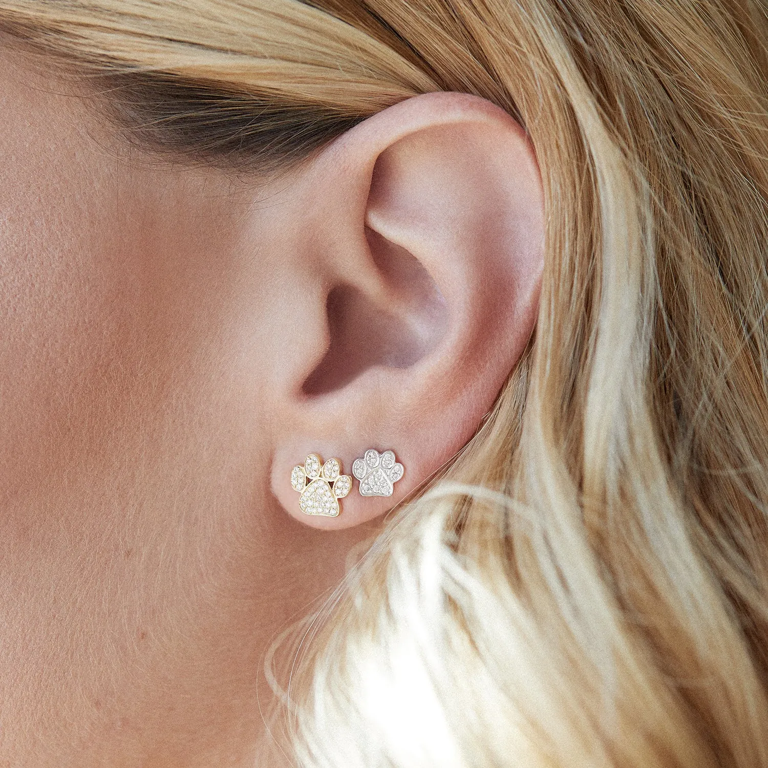 Gold & Diamond Paw Stud