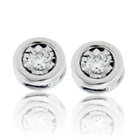 Gold Bezel Set Diamond Post Illusion Stud Earrings