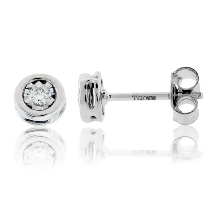 Gold Bezel Set Diamond Post Illusion Stud Earrings