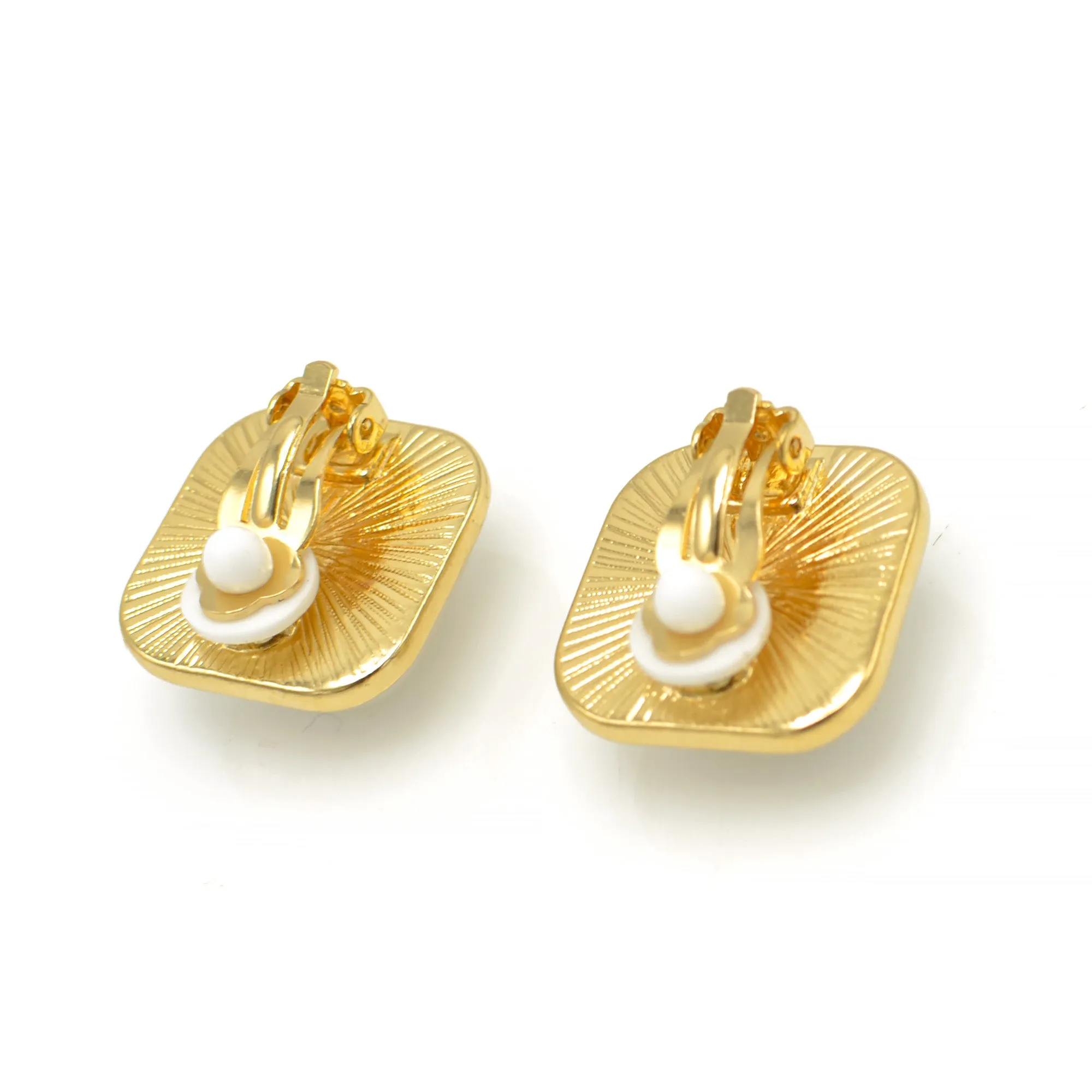 Gold Cream Square Pearl Clip on Earrings #HNE90845CLIPGD (SHBA4)