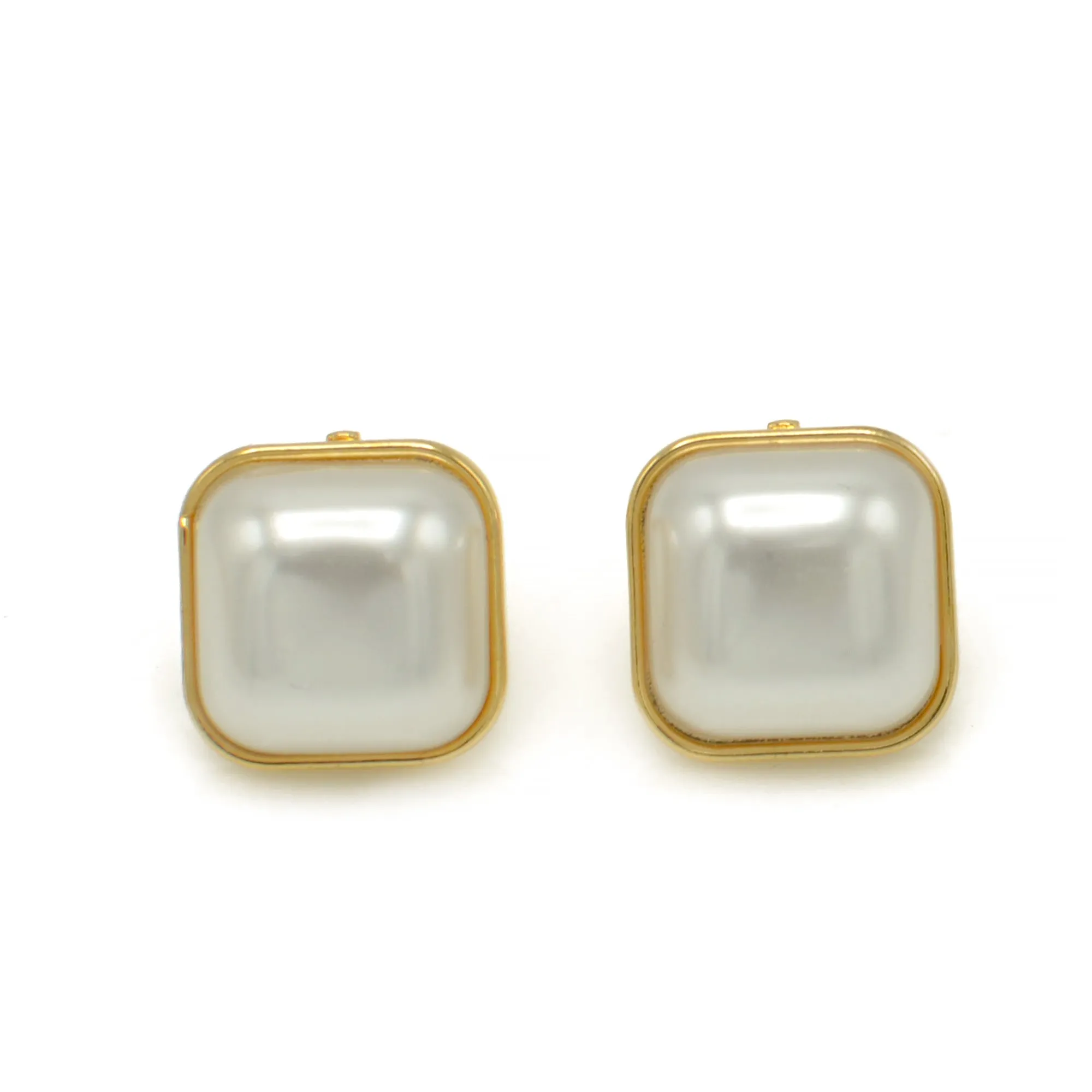 Gold Cream Square Pearl Clip on Earrings #HNE90845CLIPGD (SHBA4)
