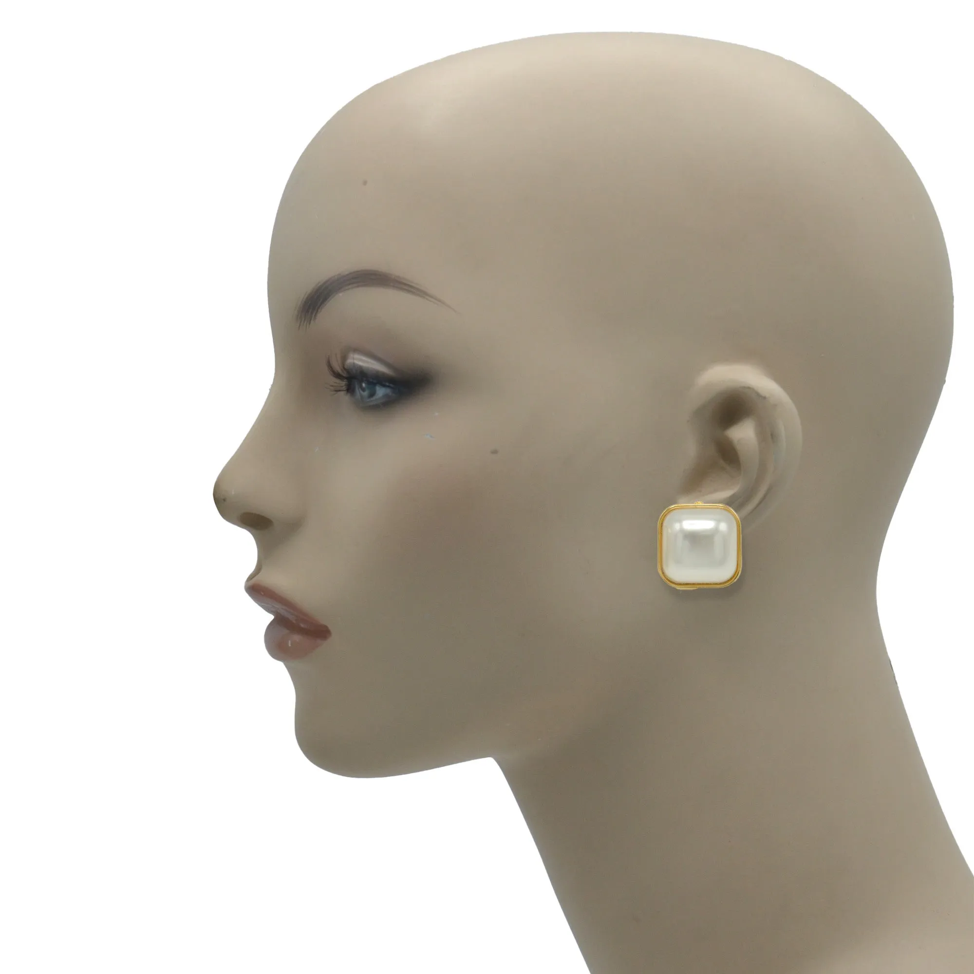 Gold Cream Square Pearl Clip on Earrings #HNE90845CLIPGD (SHBA4)