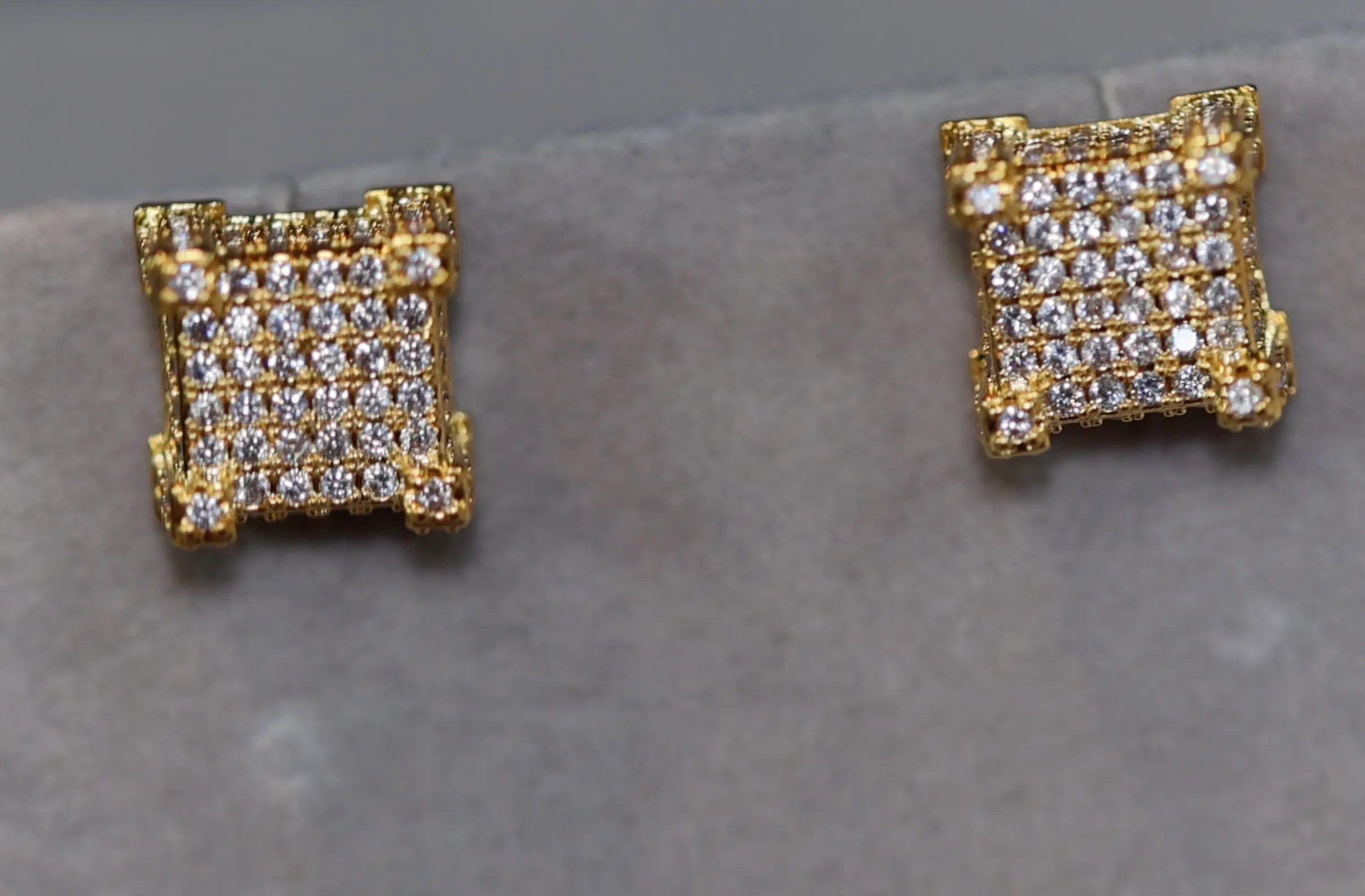 Gold Iced Out Ear Studs | Womens Gold Diamond Earrings | Mens Gold Diamond Stud Ear Studs