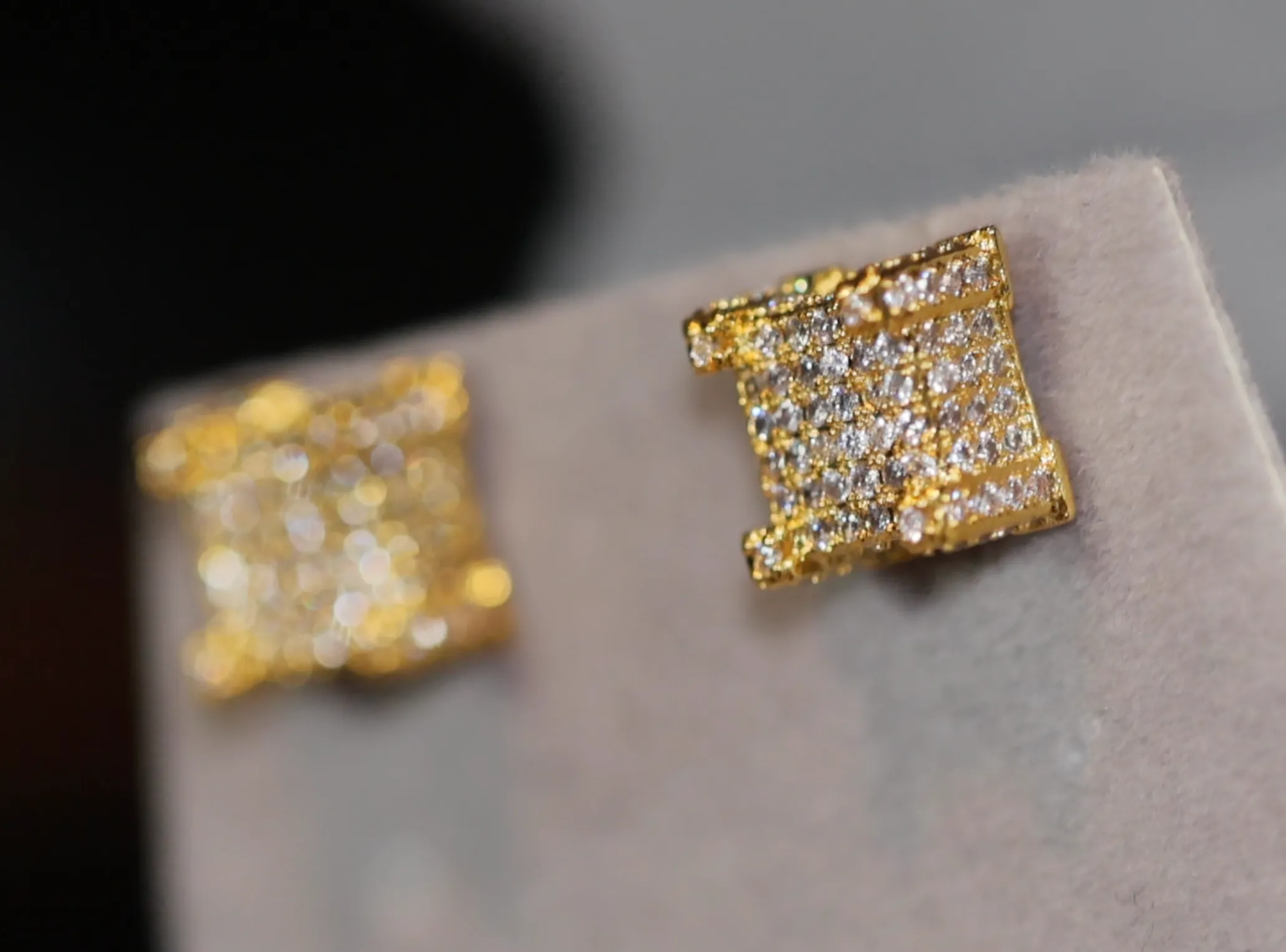 Gold Iced Out Ear Studs | Womens Gold Diamond Earrings | Mens Gold Diamond Stud Ear Studs