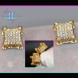 Gold Iced Out Ear Studs | Womens Gold Diamond Earrings | Mens Gold Diamond Stud Ear Studs