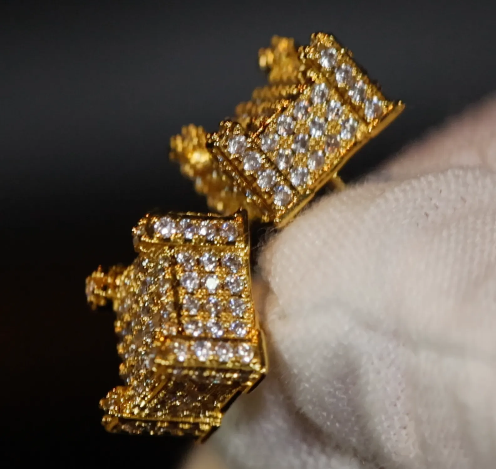 Gold Iced Out Ear Studs | Womens Gold Diamond Earrings | Mens Gold Diamond Stud Ear Studs