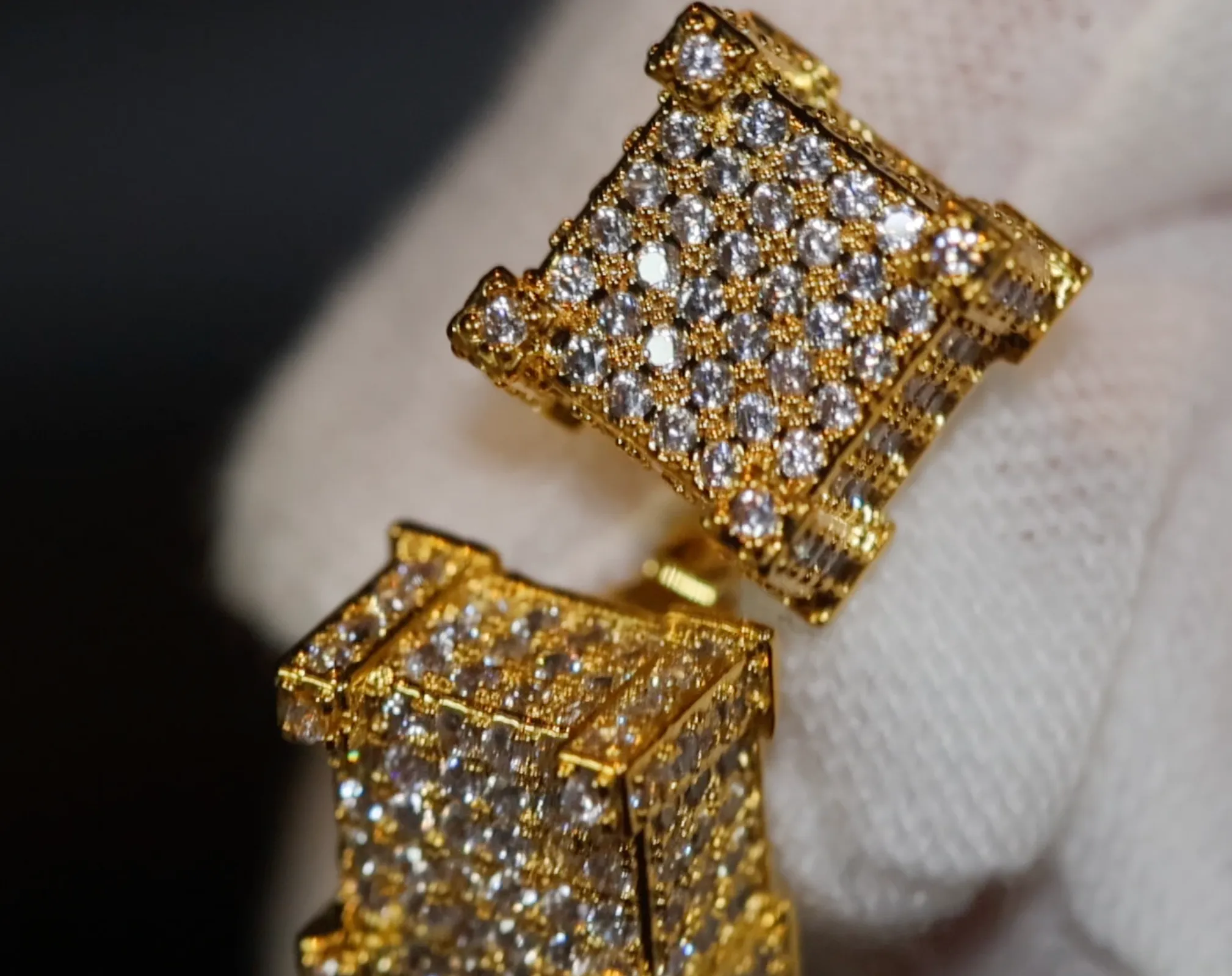 Gold Iced Out Ear Studs | Womens Gold Diamond Earrings | Mens Gold Diamond Stud Ear Studs
