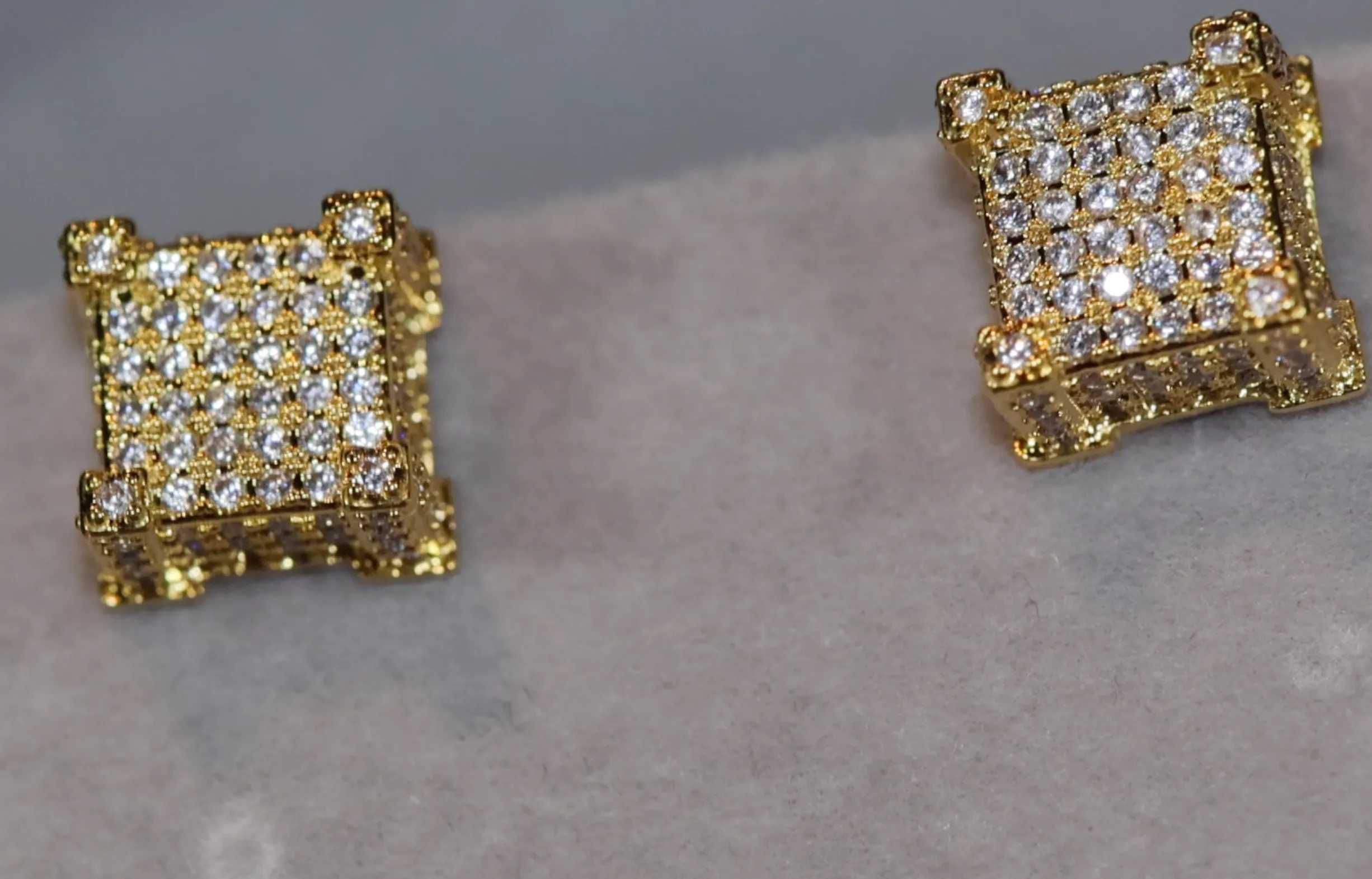 Gold Iced Out Ear Studs | Womens Gold Diamond Earrings | Mens Gold Diamond Stud Ear Studs